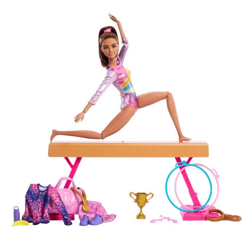 Barbie Gymnastics Playset With Brunette Fashion Doll, Balance Beam, 10+ Accessories & Flip Feature Free shipping