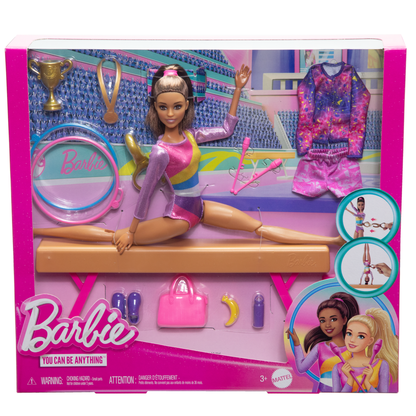 Barbie Gymnastics Playset With Brunette Fashion Doll, Balance Beam, 10+ Accessories & Flip Feature Free shipping