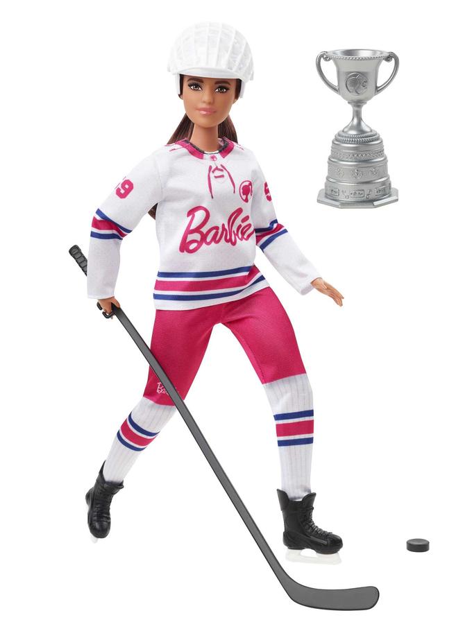 Barbie Hockey Player Fashion Doll Dressed in Jersey & Helmet With Curvy Shape & Hockey Accessories Free shipping