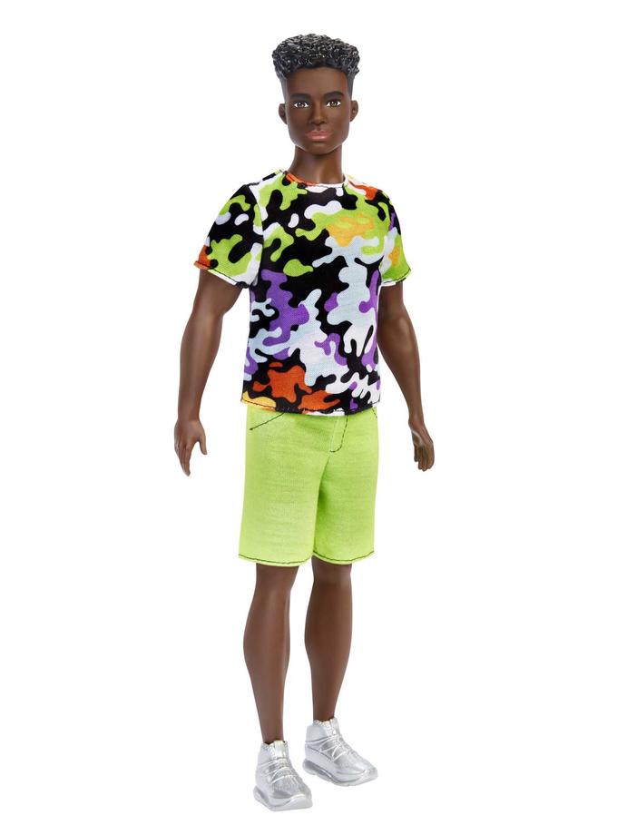 Barbie Ken Fashionistas Doll #123, Broad With Black Curly Hair in Multi-Colored Shirt & Shorts Same Day Delivery