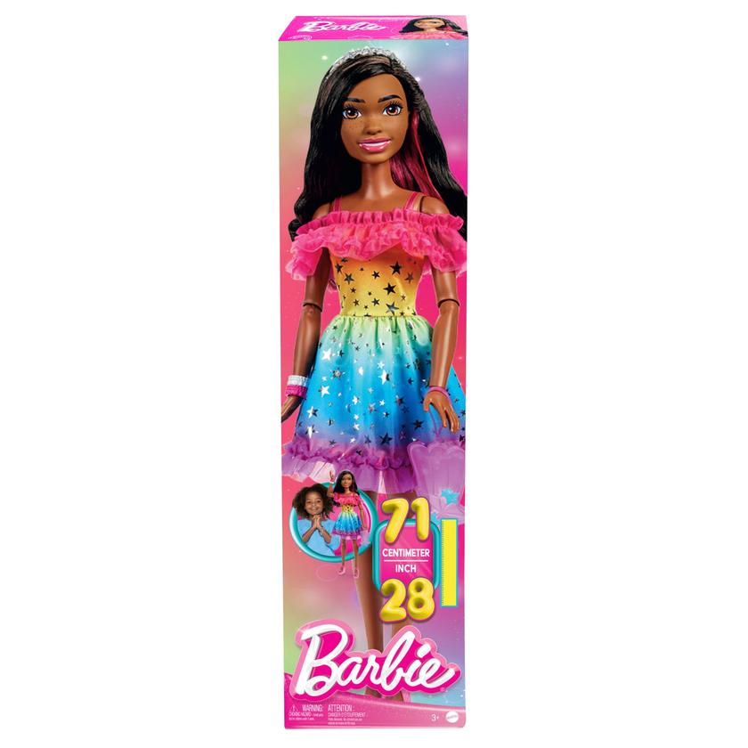 Barbie Large Doll, Dark Brown Hair, 28 Inches Tall With Rainbow Dress & Accessories Like Shooting Star Handbag Best Seller