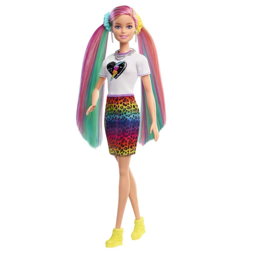 Barbie Leopard Rainbow Hair Doll With Color-Change Hair Feature, 16 Accessories, Ages 3 To 7 Free shipping