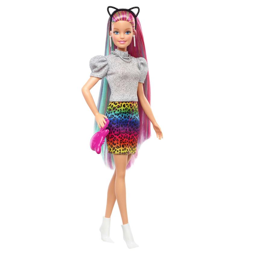 Barbie Leopard Rainbow Hair Doll With Color-Change Hair Feature, 16 Accessories, Ages 3 To 7 Free shipping