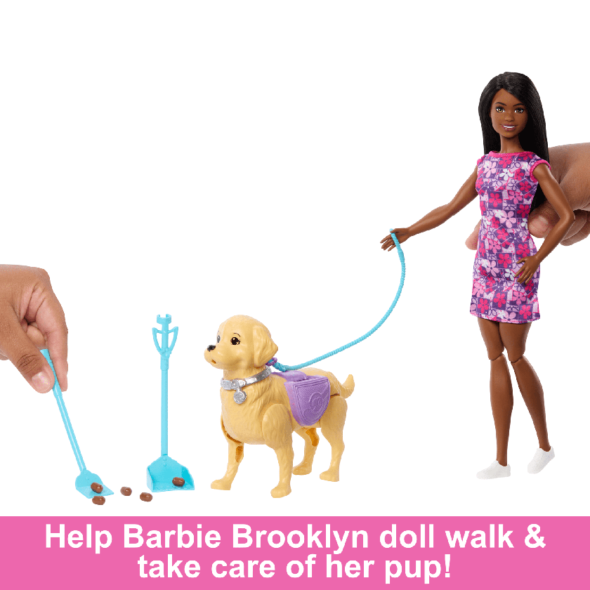 Barbie Life in The City Brooklyn Doll With Walk & Potty Dog, Toy Set With Tail-Activated Pooping Pet Puppy Same Day Delivery