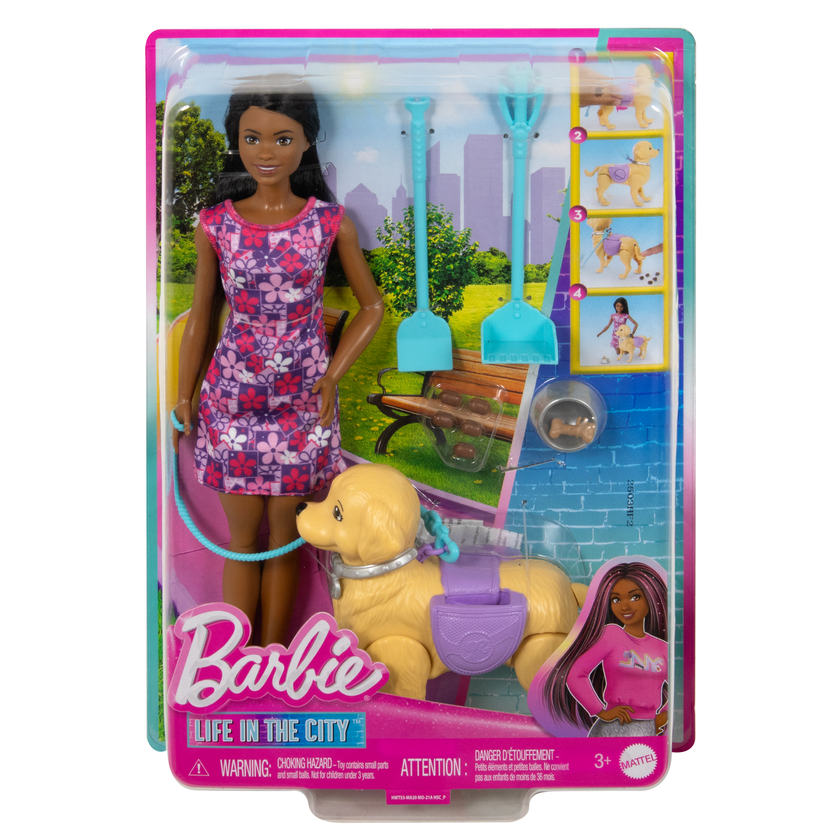 Barbie Life in The City Brooklyn Doll With Walk & Potty Dog, Toy Set With Tail-Activated Pooping Pet Puppy Same Day Delivery