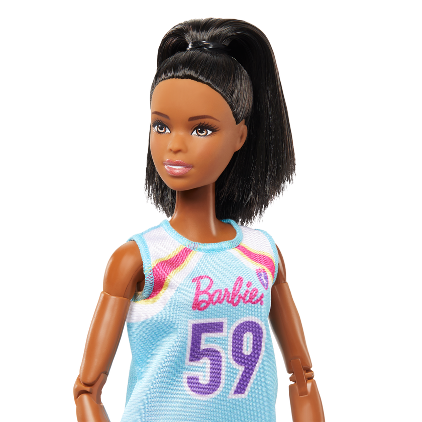 Barbie Made To Move Basketball Player Doll & Accessories, Brunette Doll Wearing Uniform With Ball High Quality