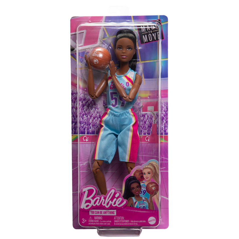 Barbie Made To Move Basketball Player Doll & Accessories, Brunette Doll Wearing Uniform With Ball High Quality