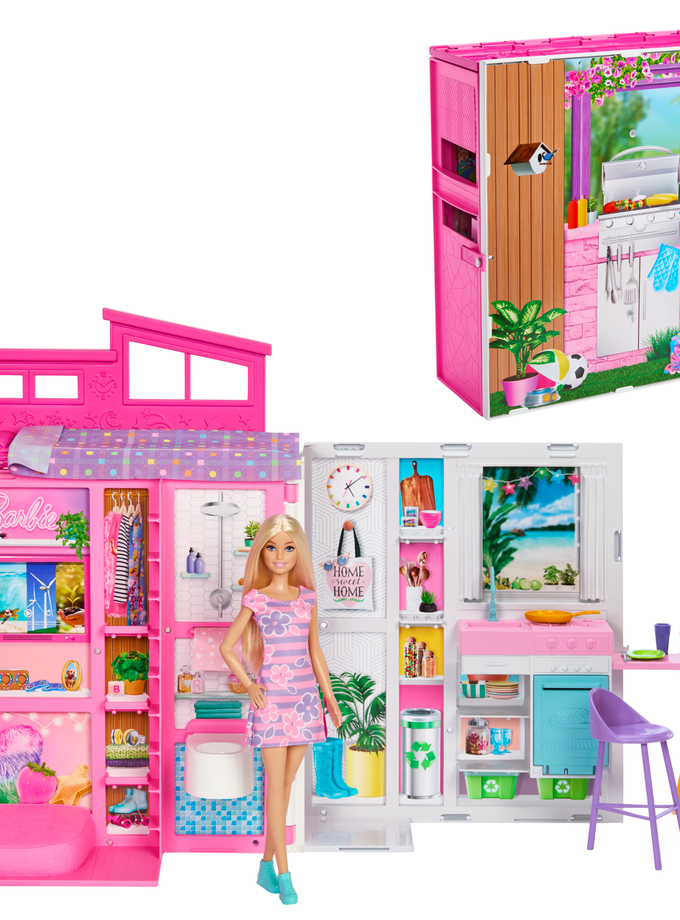 Barbie  Maison Portative et Poupée, 4Pièces, 11Accessoires Best Price