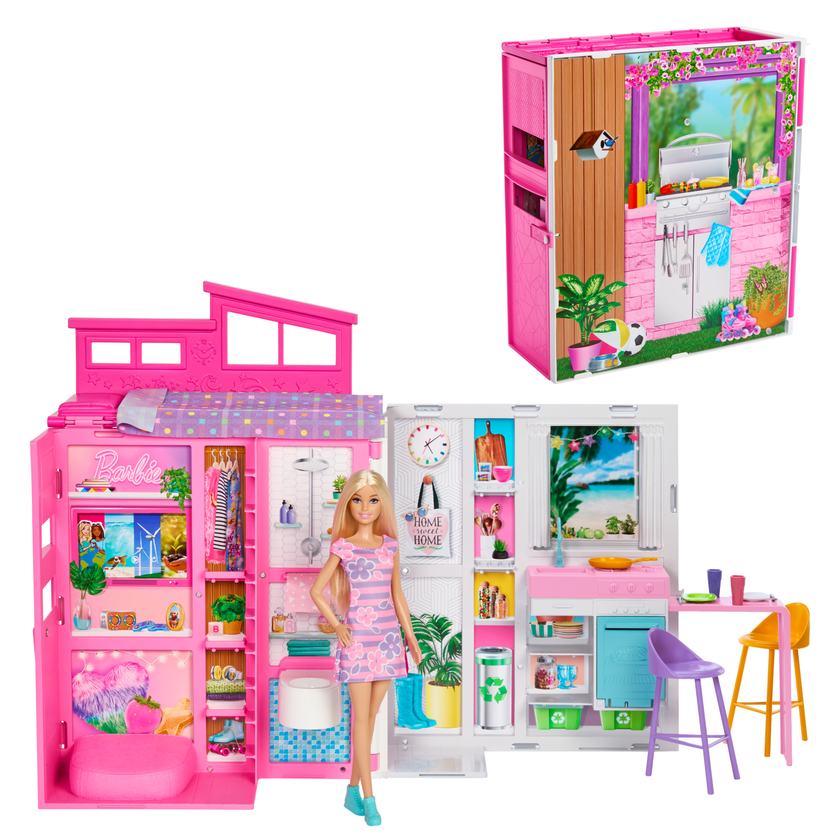 Barbie  Maison Portative et Poupée, 4Pièces, 11Accessoires Best Price