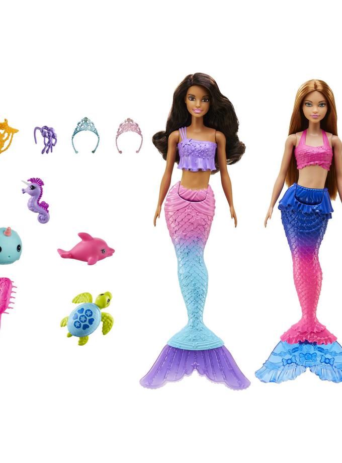 Barbie Mermaid Set With 2 Brunette Dolls (12-In/30.40-Cm), 4 Sea Pet Toys & Accessories Best Price