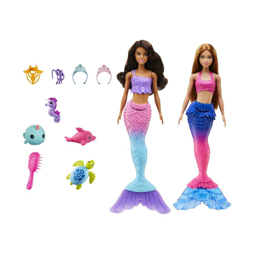 Barbie Mermaid Set With 2 Brunette Dolls (12-In/30.40-Cm), 4 Sea Pet Toys & Accessories Best Price