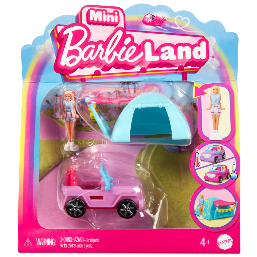 Barbie Mini Barbieland Doll & Vehicle Set With 1.5-Inch Doll, Color-Change Suv & Tent Accessory High Quality