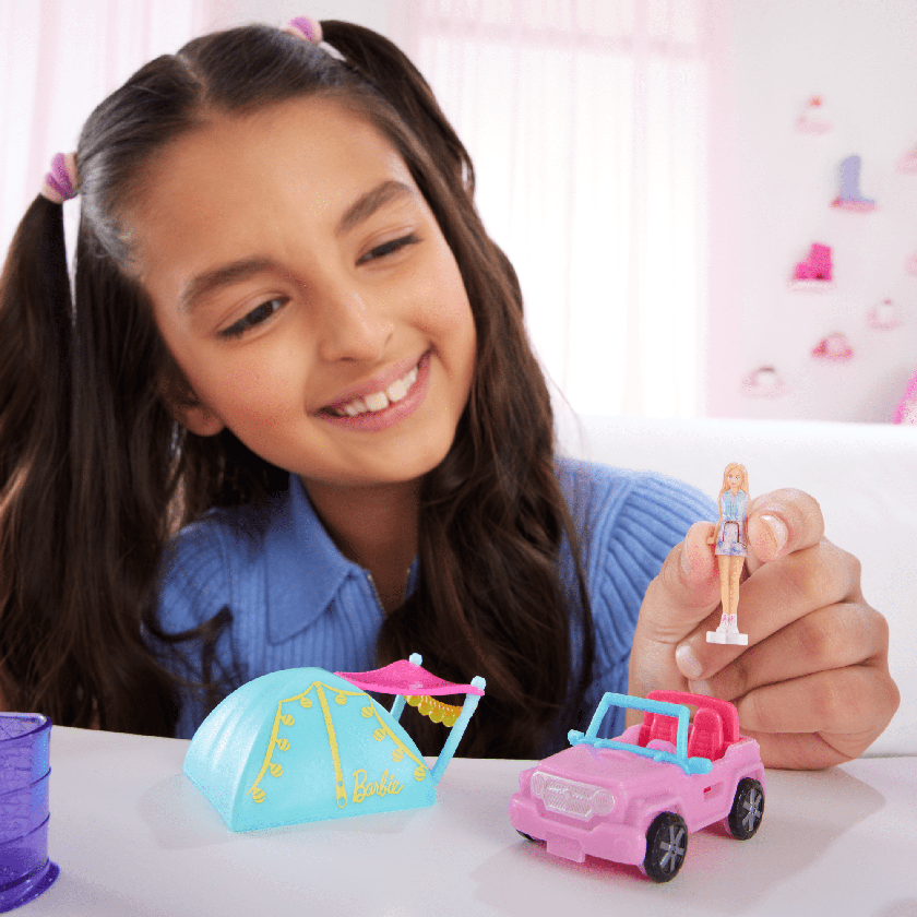 Barbie Mini Barbieland Doll & Vehicle Set With 1.5-Inch Doll, Color-Change Suv & Tent Accessory High Quality