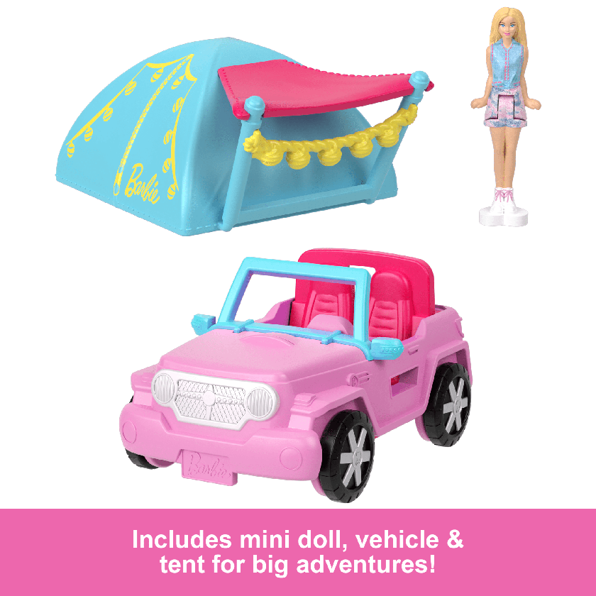 Barbie Mini Barbieland Doll & Vehicle Set With 1.5-Inch Doll, Color-Change Suv & Tent Accessory High Quality