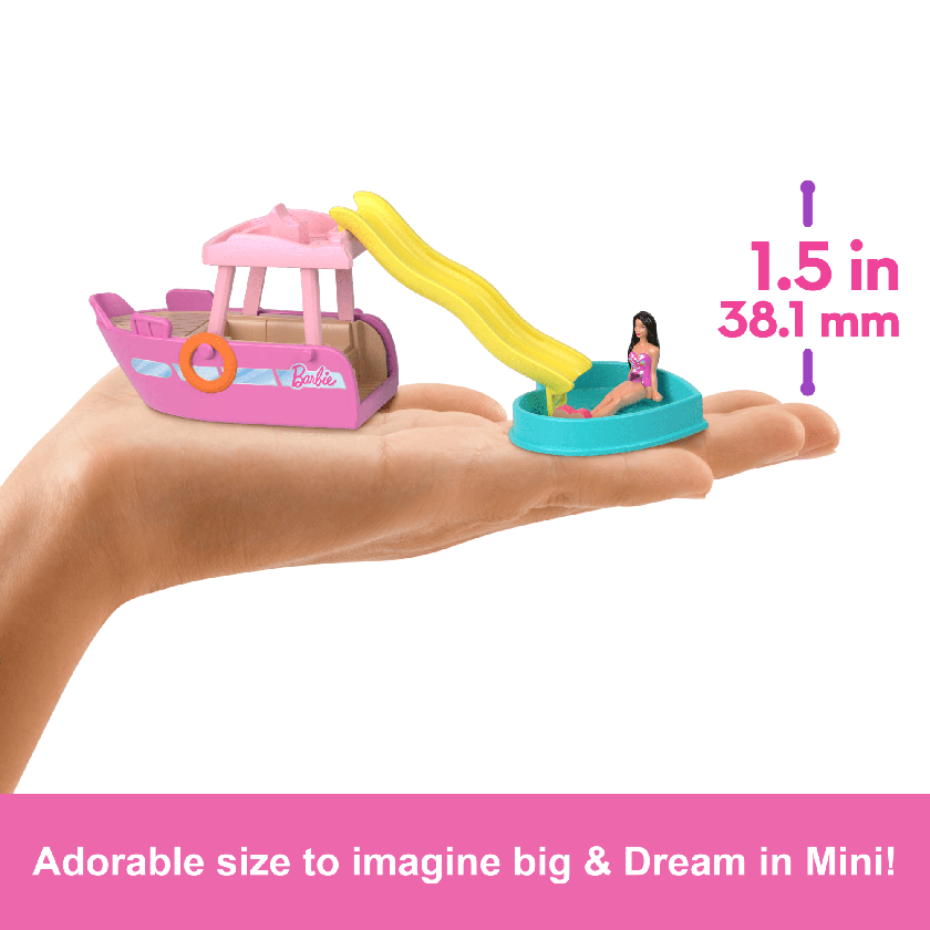 Barbie Mini Barbieland Doll & Vehicle Set With 1.5-Inch Doll & Dream Boat With Color-Change High Quality