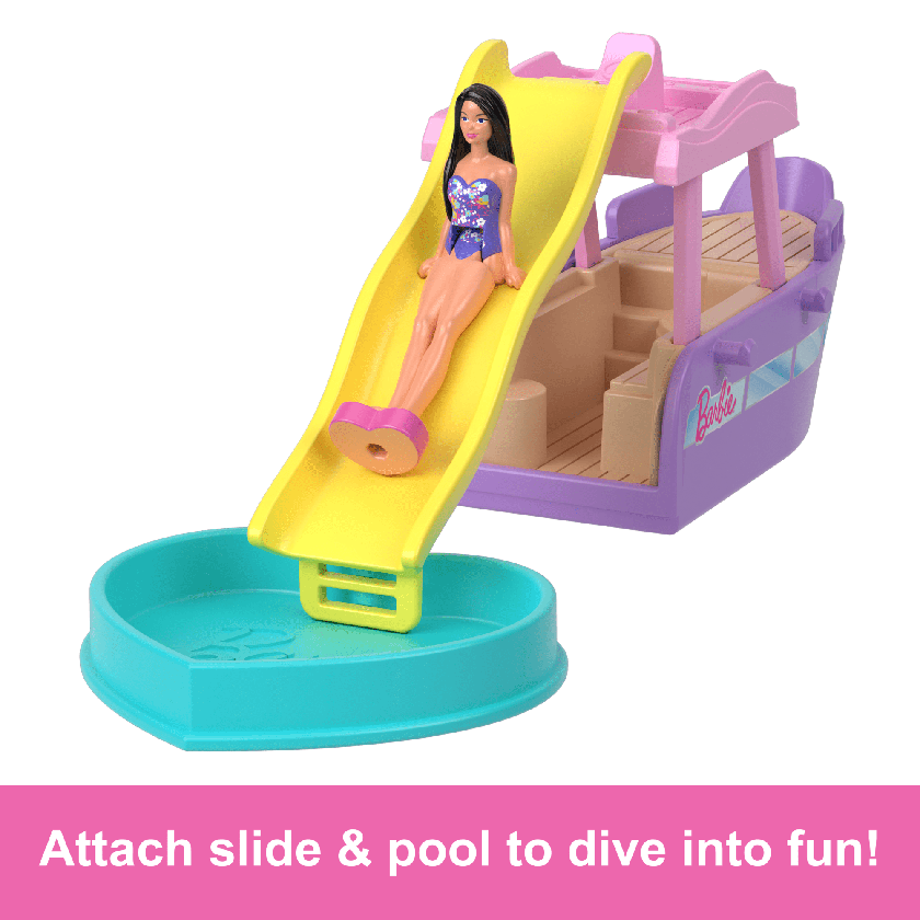 Barbie Mini Barbieland Doll & Vehicle Set With 1.5-Inch Doll & Dream Boat With Color-Change High Quality