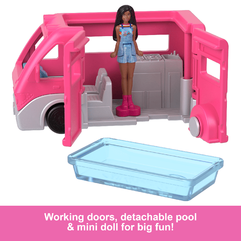 Barbie Mini Barbieland Doll & Vehicle Set With 1.5-inch Doll & Dreamcamper With Color-Change Pool For Sale