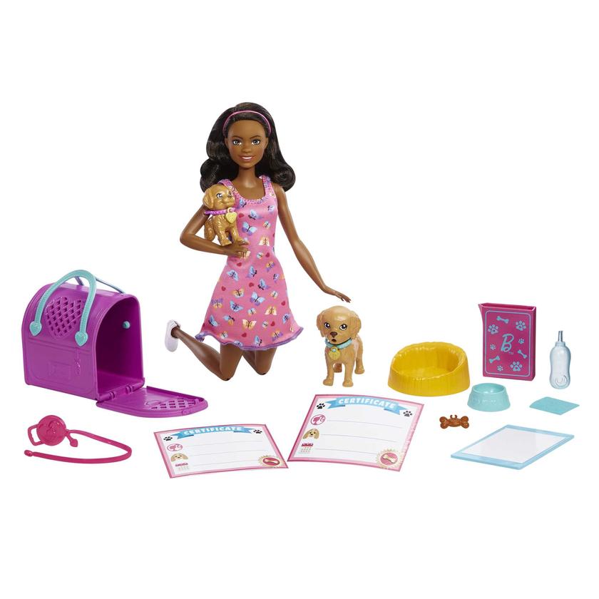 Barbie-Nouvelle Adoption-Coffret Poupée, 2 Chiots, Changement Couleur New Arrival