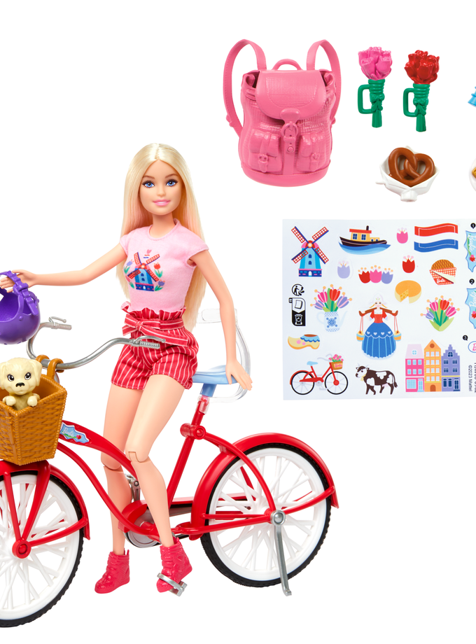 Barbie Pink Passport Holland Doll Set With Bicycle, CloThes, & Travel Accessories Best Price