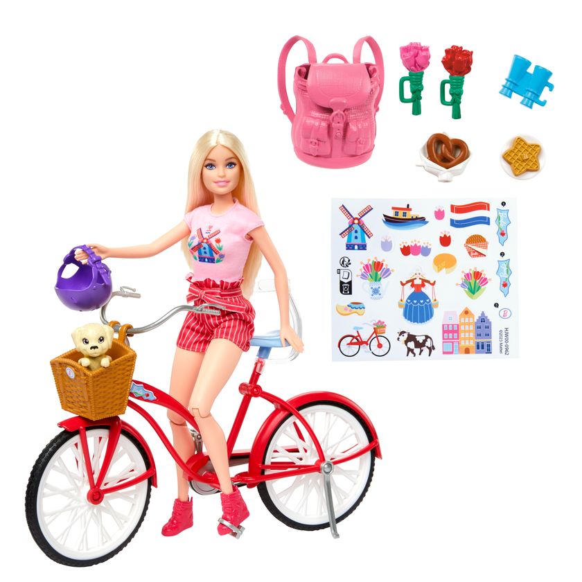 Barbie Pink Passport Holland Doll Set With Bicycle, Clothes, & Travel Accessories Free shipping