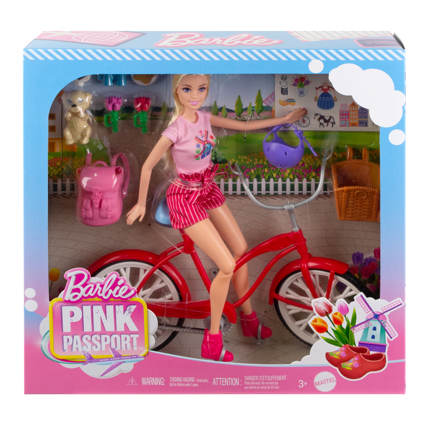 Barbie Pink Passport Holland Doll Set With Bicycle, Clothes, & Travel Accessories Free shipping