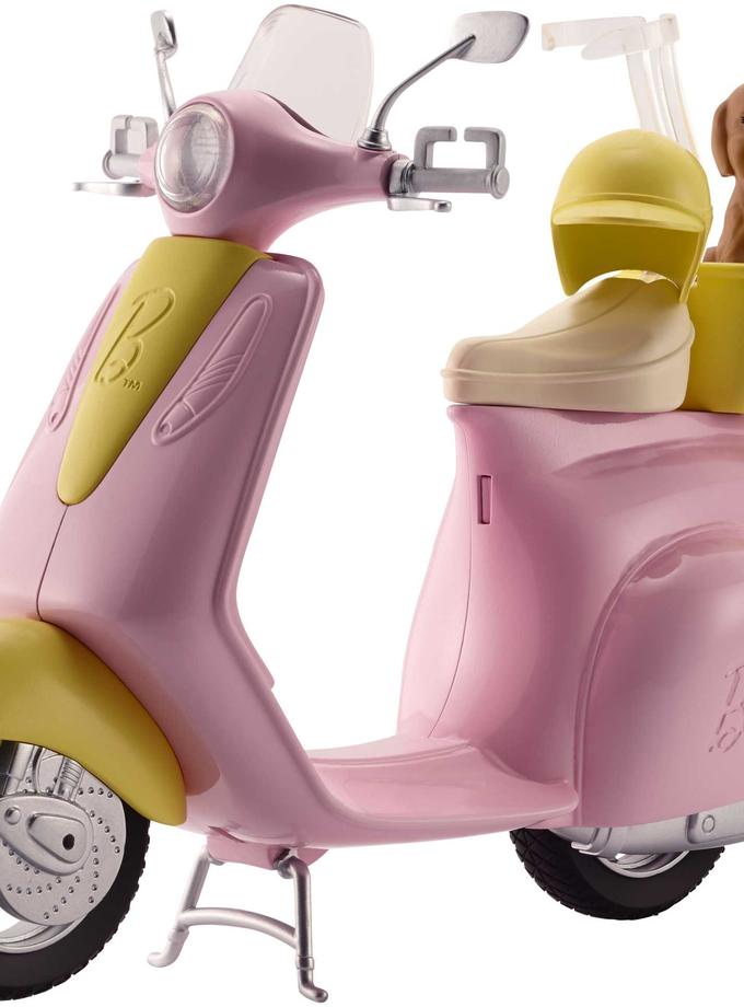 Barbie Pink & Yellow Scooter Moped With Puppy & Helmet Best Buy