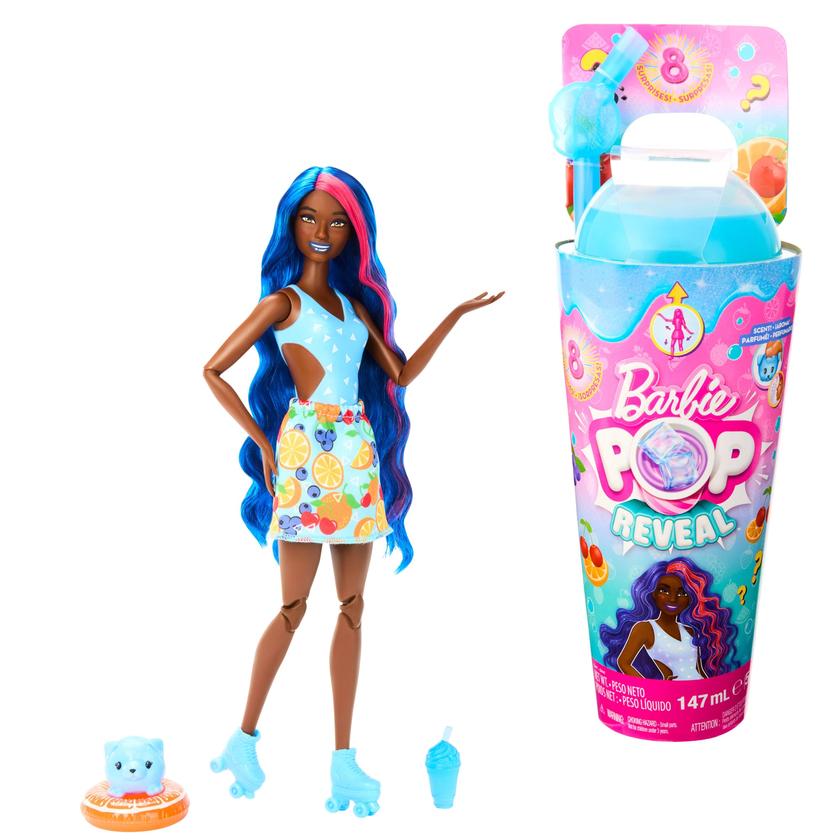 Barbie Pop Reveal Fruit Series Fruit Punch Doll, 8 Surprises include Pet, Slime, Scent & Color Change New Arrival