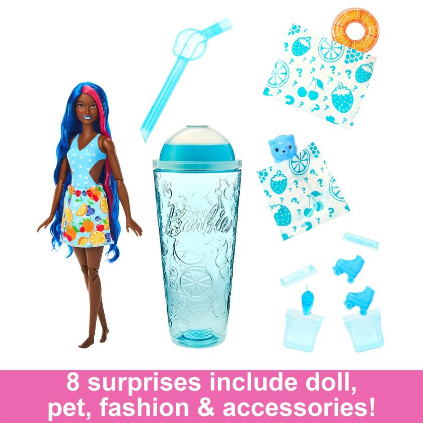 Barbie Pop Reveal Fruit Series Fruit Punch Doll, 8 Surprises include Pet, Slime, Scent & Color Change New Arrival