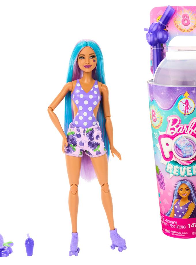 Barbie Pop Reveal Fruit Series Grape Fizz Doll, 8 Surprises Include Pet, Slime, Scent & Color Change New Arrival