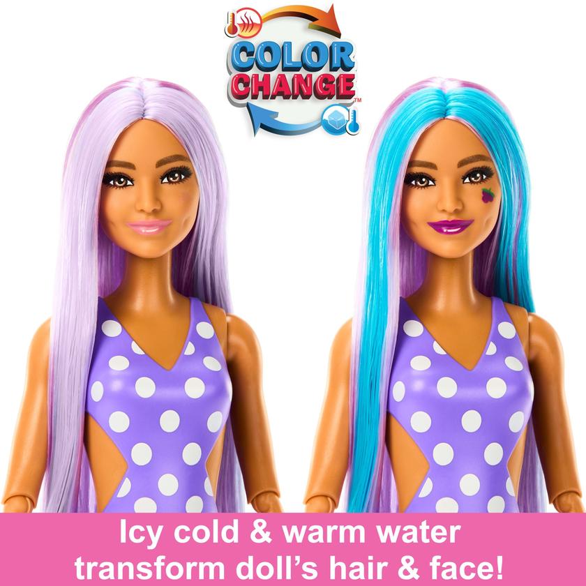 Barbie Pop Reveal Fruit Series Grape Fizz Doll, 8 Surprises Include Pet, Slime, Scent & Color Change New Arrival