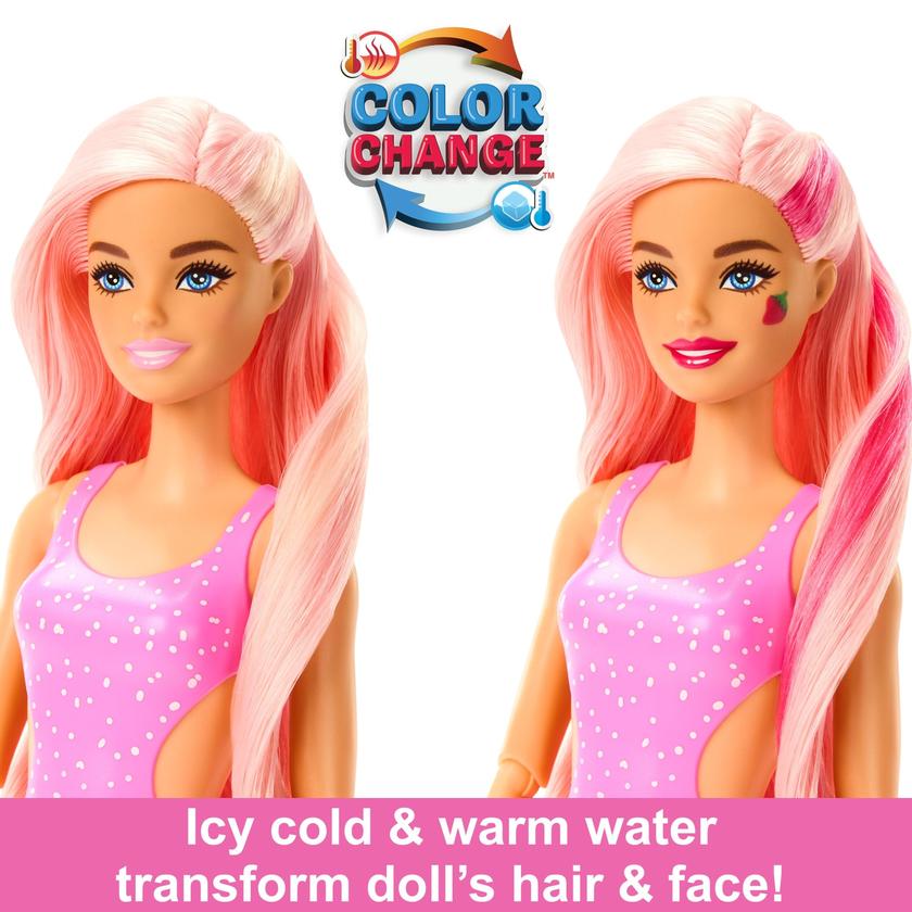 Barbie Pop Reveal Fruit Series Strawberry Lemonade Doll, 8 Surprises Include Pet, Slime, Scent & Color Change High Quality