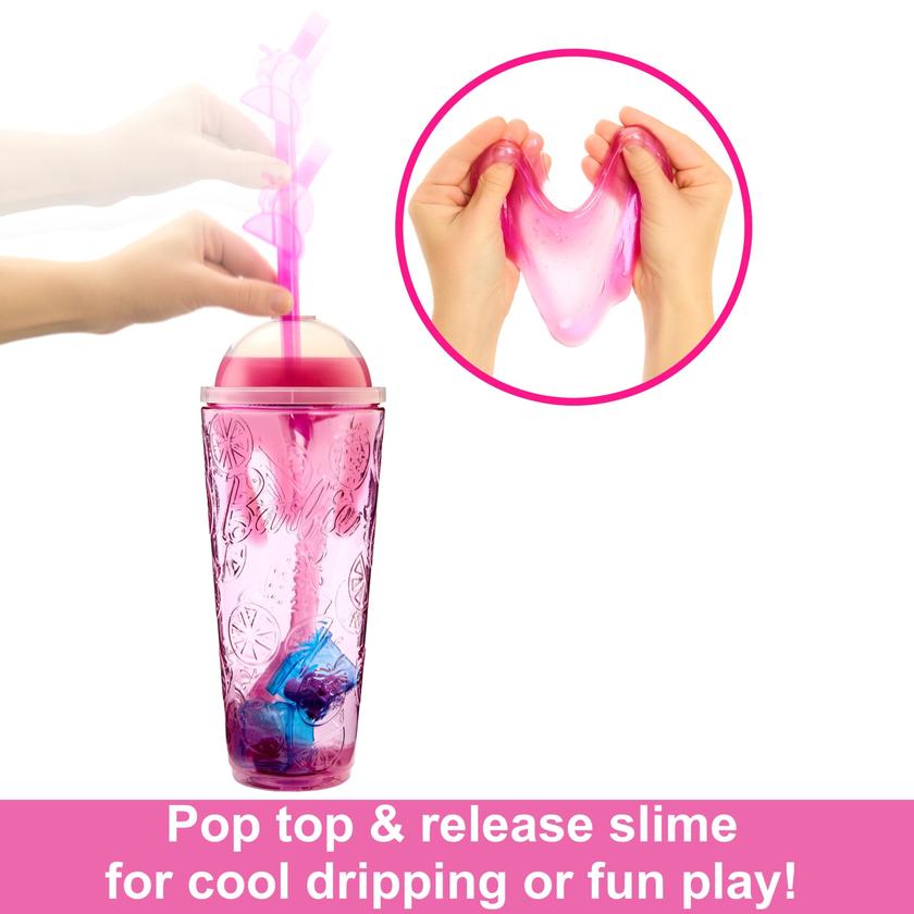 Barbie Pop Reveal Fruit Series Strawberry Lemonade Doll, 8 Surprises Include Pet, Slime, Scent & Color Change High Quality