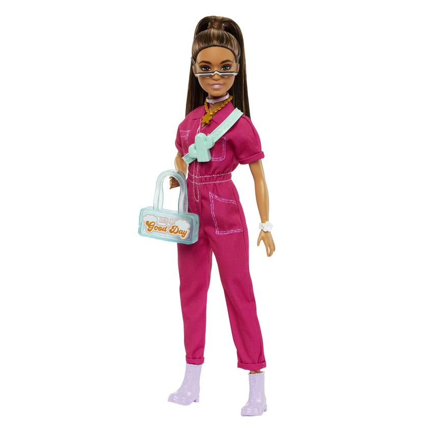 Barbie Poupée Avec Combinaison Rose Tendance, Accessoires et Chiot New Arrival