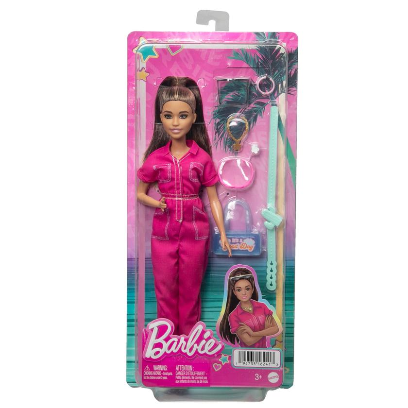 Barbie Poupée Avec Combinaison Rose Tendance, Accessoires et Chiot New Arrival