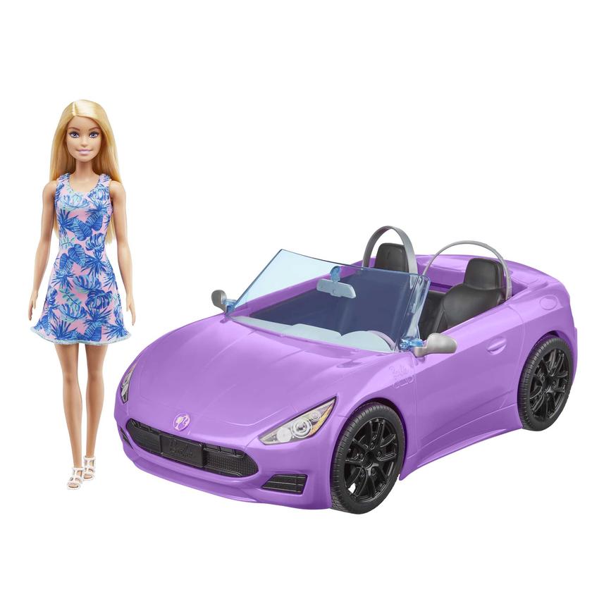 Barbie Poupée Blonde, Décapotable Violette Free shipping