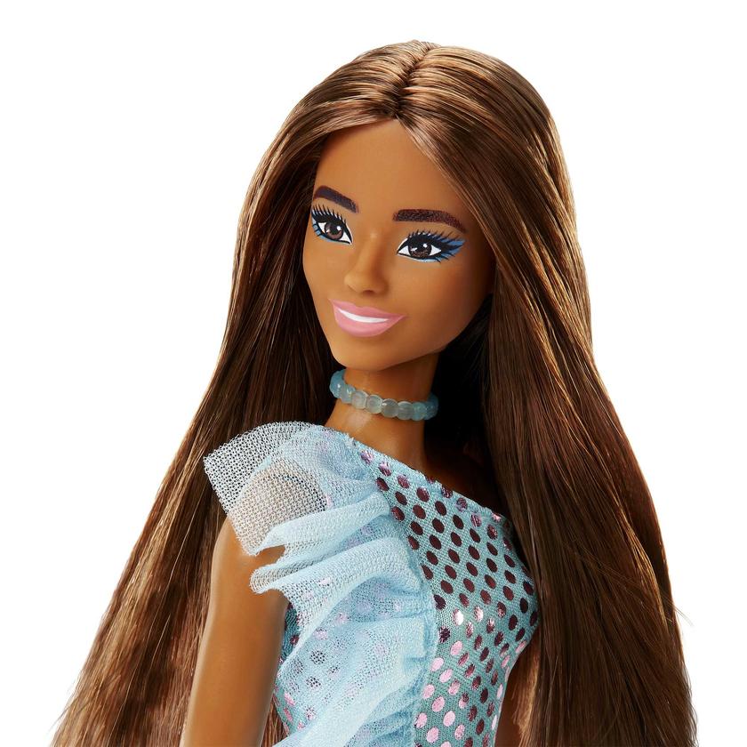 Barbie Poupée Brunette Avec Robe Sarcelle Métallique Best Seller