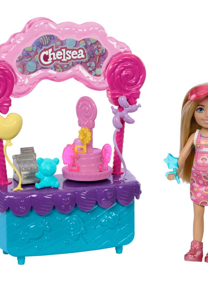 Barbie  Poupée Chelsea et Kiosque à Sucettes et Bonbons, 10Éléments Best Seller