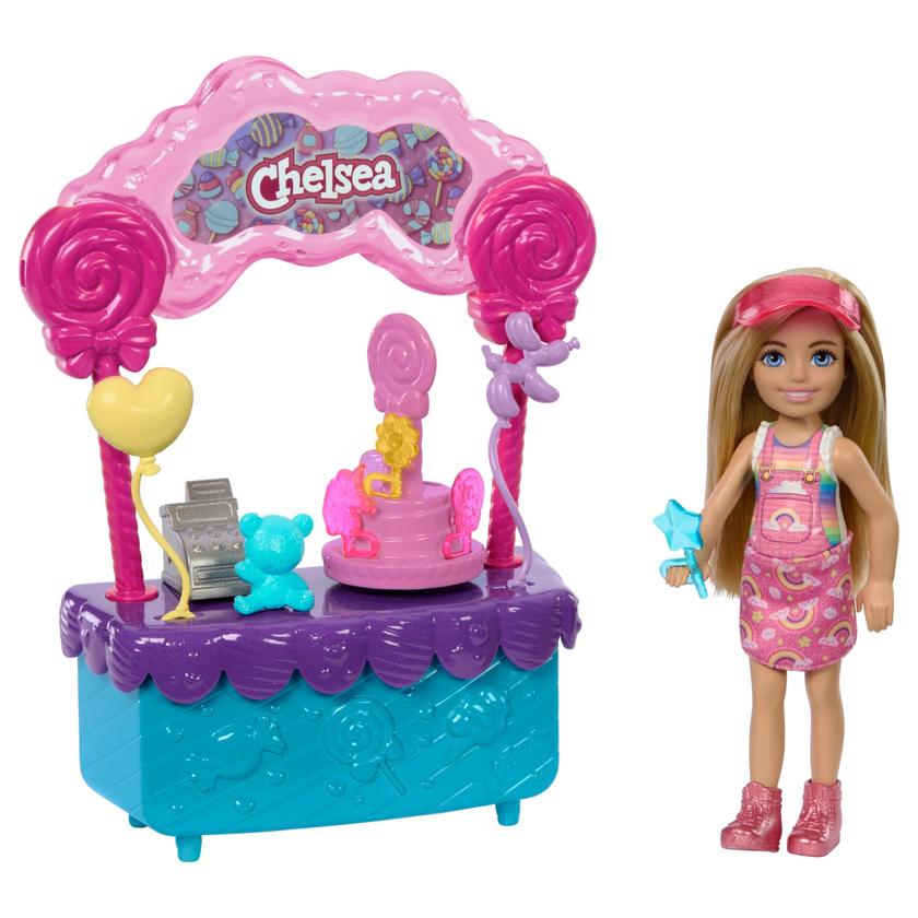 Barbie  Poupée Chelsea et Kiosque à Sucettes et Bonbons, 10Éléments Best Seller