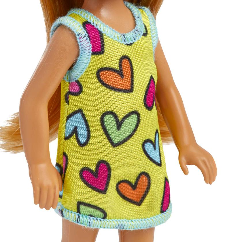 Barbie-Poupée Chelsea-Petite Poupée Avec Robe à Imprimé Cœurs Amovible Avec Cheveux Blonds et Yeux Bleus Best Seller