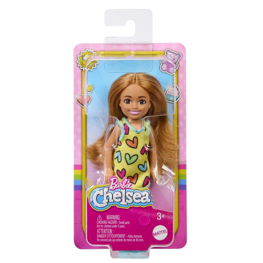 Barbie-Poupée Chelsea-Petite Poupée Avec Robe à Imprimé Cœurs Amovible Avec Cheveux Blonds et Yeux Bleus Best Seller