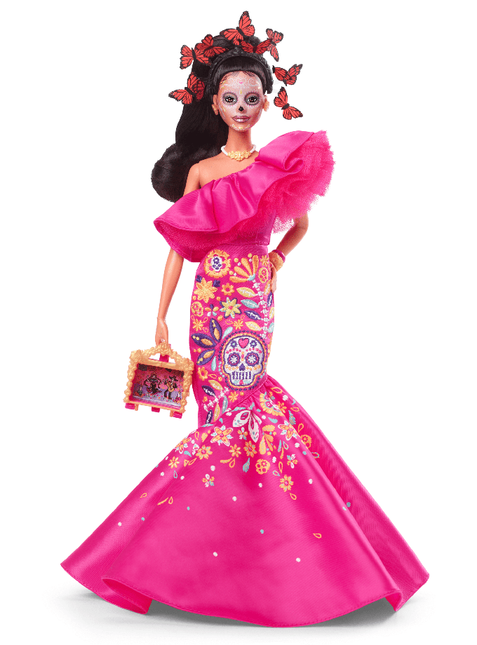 Barbie-Poupée Día de Muertos 2023 Avec Robe Rose à Volants Same Day Delivery