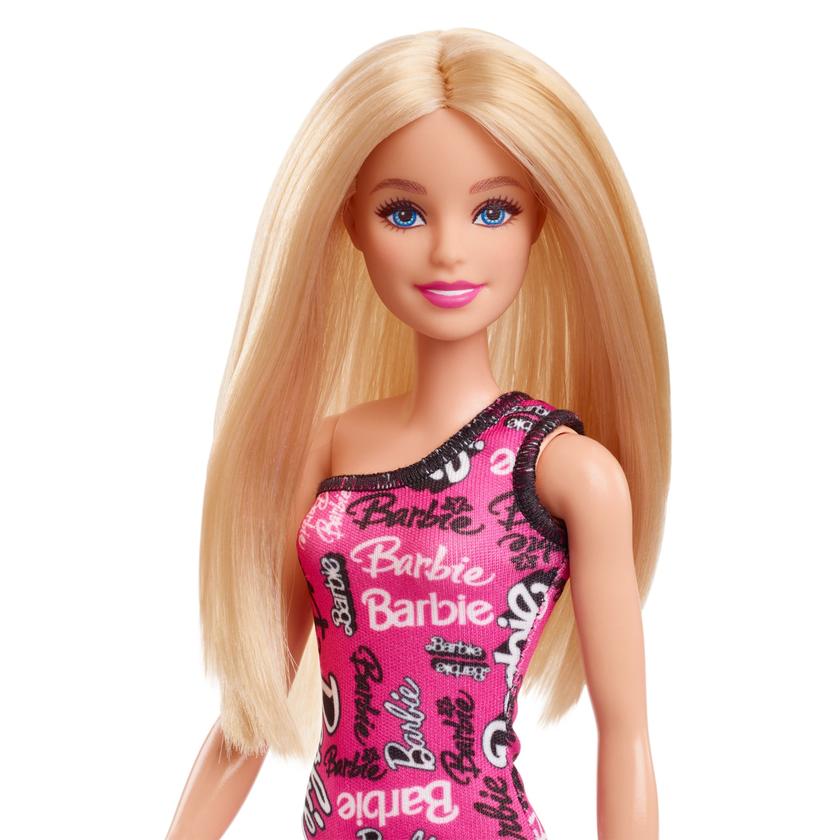 Barbie  Poupée Mode Avec Cheveux Blonds Lissés, Robe Rose, Chaussures New Arrival