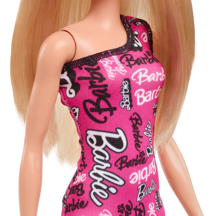 Barbie  Poupée Mode Avec Cheveux Blonds Lissés, Robe Rose, Chaussures New Arrival