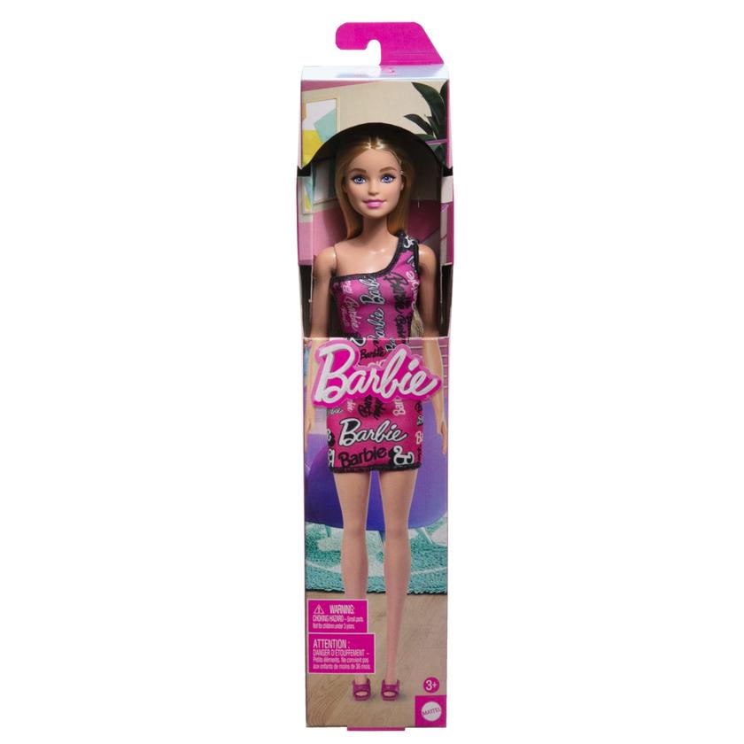 Barbie  Poupée Mode Avec Cheveux Blonds Lissés, Robe Rose, Chaussures New Arrival