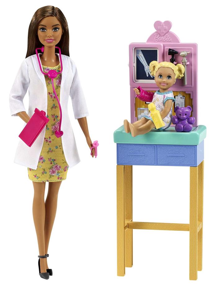 Barbie Profesiones Set de Juego Pediatra Cabello Castaño con bebé Free shipping