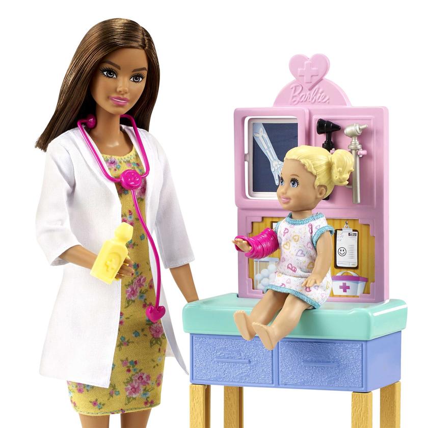 Barbie Profesiones Set de Juego Pediatra Cabello Castaño con bebé Free shipping