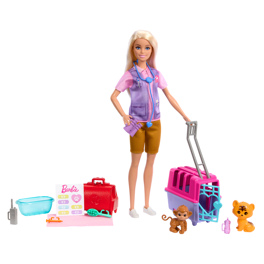 Barbie-Sauvetage D’Animaux-Coffret Poupée Blonde et Accessoires Free shipping