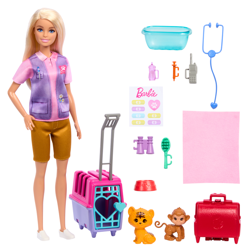 Barbie-Sauvetage D’Animaux-Coffret Poupée Blonde et Accessoires Free shipping