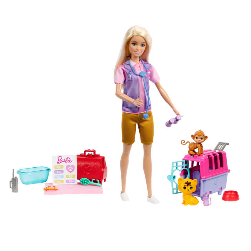 Barbie-Sauvetage D’Animaux-Coffret Poupée Blonde et Accessoires Free shipping