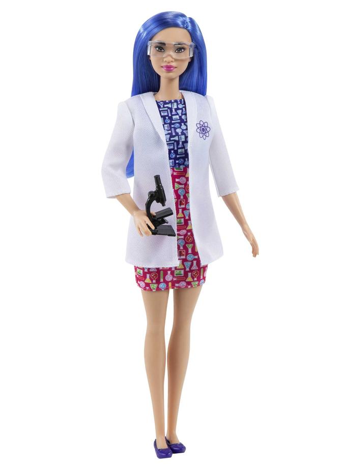 Barbie Scientist Doll (12 Inches), Blue Hair, Color Block Dress, Lab Coat & Flats, Microscope Accessory High Quality